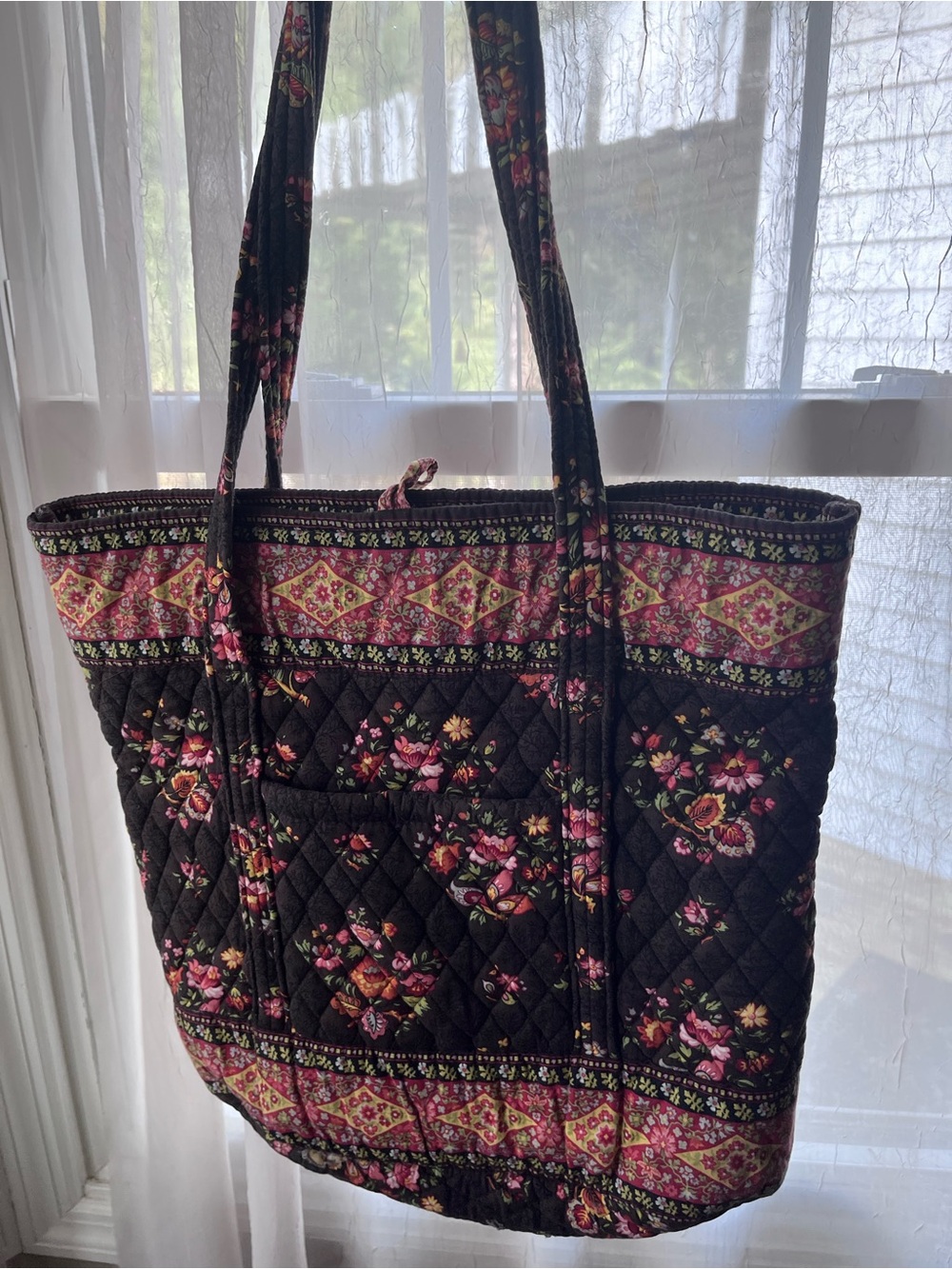 Quilted Floral Tote Bag Vera Bradley Retired Chocolat Pattern